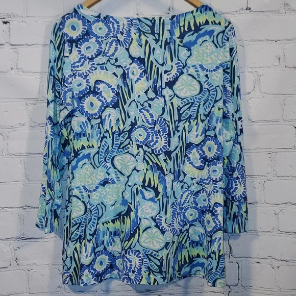 Lilly Pulitzer Blue and Green Sand Dollar Under The Sea Top 3/4 Sleeve Size M - Picture 9 of 13